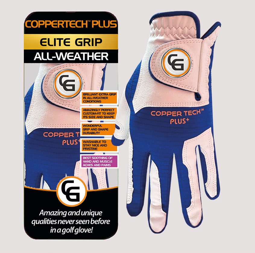 COPPERTECH PLUS ELITE GRIP ALL-WEATHER WHITE/ROYAL BLUE GOLF GLOVES