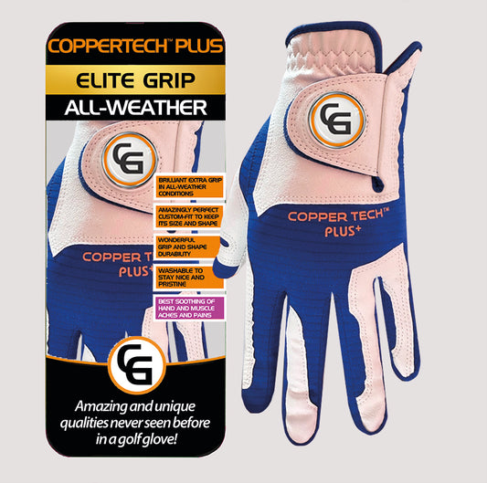COPPERTECH PLUS ELITE GRIP ALL-WEATHER WHITE/ROYAL BLUE GOLF GLOVES
