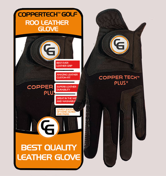 COPPERTECH PLUS ELITE GRIP ROO LEATHER BLACK/BLACK GOLF GLOVES